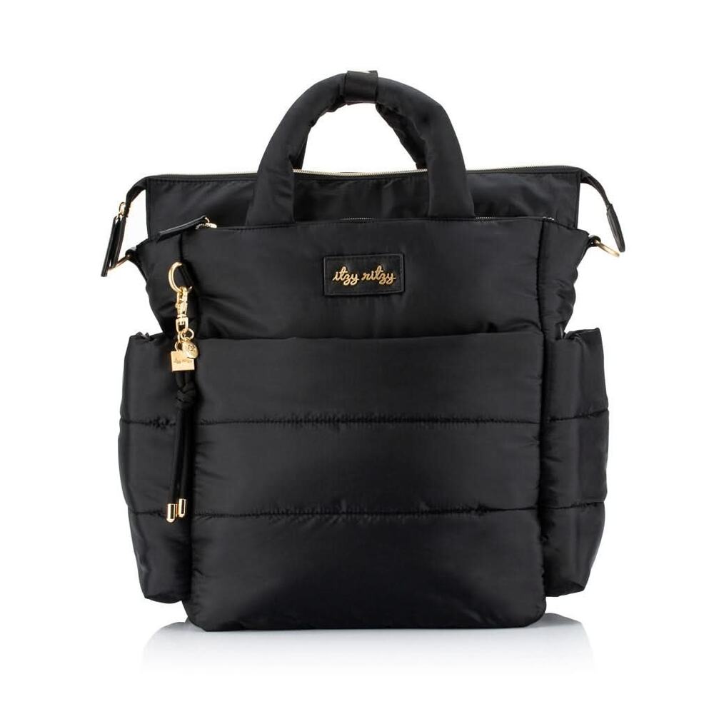Itzy Ritzy Black Dream Convertible Puffer Diaper Bag Backpack Tote Crossbody Mom